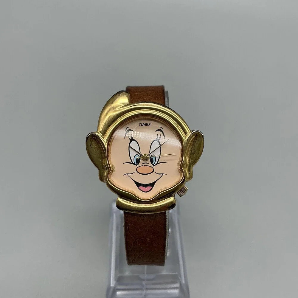 Vintage Timex Unisex Watch 33mm Dopey Disney Brown Leather Strap New Battery